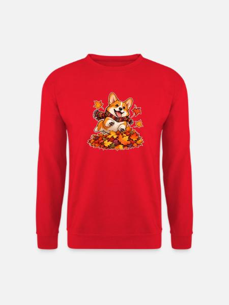 Herbstlicher Corgi-Laubhaufen - Unisex Pullover - Rot