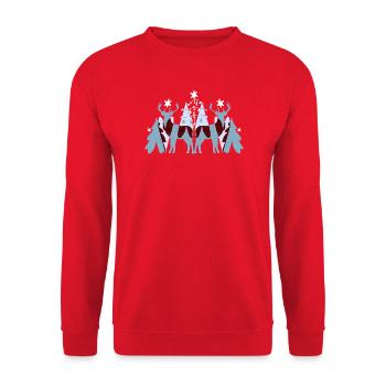 WEIHNACHTSHIRSCHE - Unisex Pullover - Rot - Vorne - Alina (178cm) & Michal (187cm)