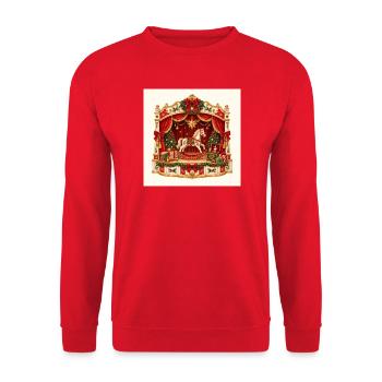Weihnachts-Schaukelpferde-Spielzeugtheater - Unisex Pullover - Rot - Vorne - Alina (178cm) & Michal (187cm)