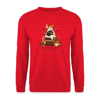Halloween Geist mit Katze für Buch Liebhaber - Unisex Pullover - Rot - Vorne - Alina (178cm) & Michal (187cm)
