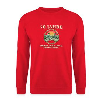 70 Jahre Fahrrad Retro Design - Unisex Pullover - Rot - Vorne - Alina (178cm) & Michal (187cm)
