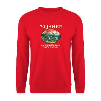 70 Jahre: Nächste Tour Wartet Schon - Unisex Pullover - Rot - Vorne - Alina (178cm) & Michal (187cm)