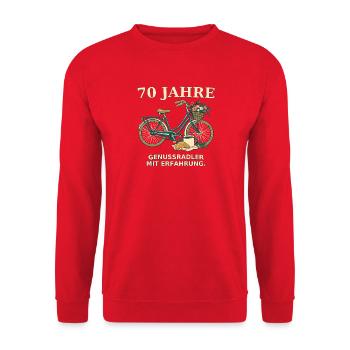 70 Jahre Genussradler Fahrraddesign - Unisex Pullover - Rot - Vorne - Alina (178cm) & Michal (187cm)