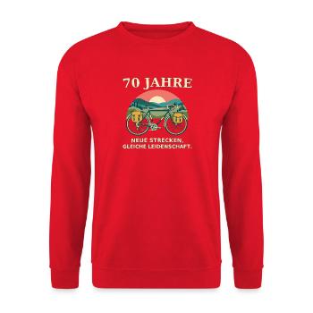 70 Jahre Fahrradliebe - Unisex Pullover - Rot - Vorne - Alina (178cm) & Michal (187cm)