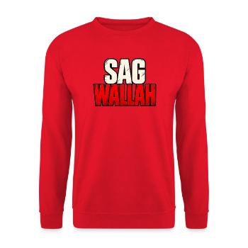 Sag Wallah – Lustiger Statement Spruch - Unisex Pullover - Rot - Vorne - Alina (178cm) & Michal (187cm)