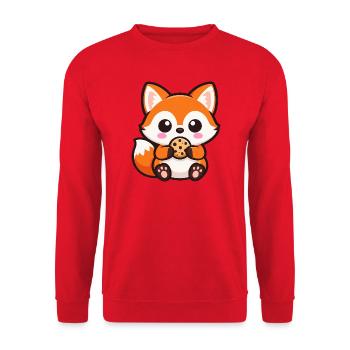 Süßer Fuchs mit Keks Cartoon Chibi Kawaii - Unisex Pullover - Rot - Vorne - Alina (178cm) & Michal (187cm)