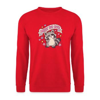 Messy But Cute Kawaii-Waschbär - Unisex Pullover - Rot - Vorne - Alina (178cm) & Michal (187cm)