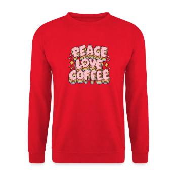 Peace Love Coffee in Pastell-Retro-Schrift - Unisex Pullover - Rot - Vorne - Alina (178cm) & Michal (187cm)