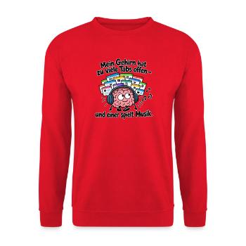 Gehirn mit offenen Tabs und Musik - Unisex Pullover - Rot - Vorne - Alina (178cm) & Michal (187cm)