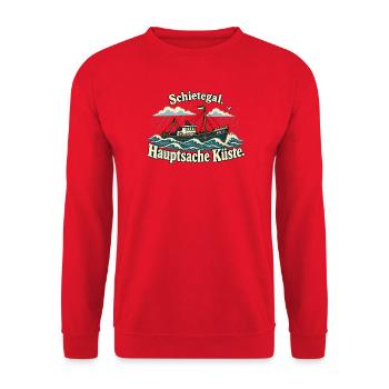 Schietegal Hauptsache Küste Fischkopp - Unisex Pullover - Rot - Vorne - Alina (178cm) & Michal (187cm)