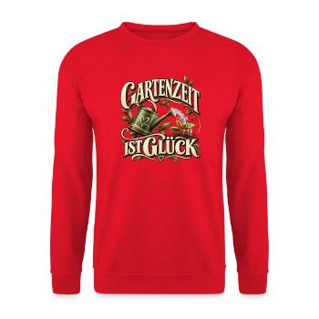 Gartenzeit ist Glück Geschenk Hobbygärtner Garten - Unisex Pullover - Rot - Vorne - Alina (178cm) & Michal (187cm)