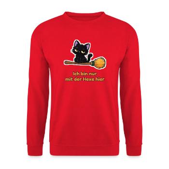Ich bin nur mit der Hexe hier – Partnershirt - Unisex Pullover - Rot - Vorne - Alina (178cm) & Michal (187cm)