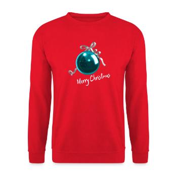 Christbaumkugel Blau - Merry Christmas - Unisex Pullover - Rot - Vorne - Alina (178cm) & Michal (187cm)