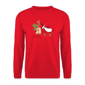 Hirsch im Winterwald - Unisex Pullover - Rot - Vorne - Alina (178cm) & Michal (187cm)