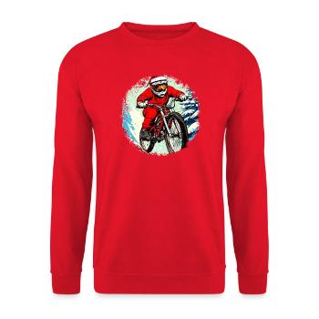 MTB Biker Weihnachten / Santa Mountainbiker - Unisex Pullover - Rot - Vorne - Alina (178cm) & Michal (187cm)