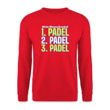 Wunschzettel: Padel, Padel, Padel - Weihnachten - Unisex Pullover - Rot - Vorne - Alina (178cm) & Michal (187cm)