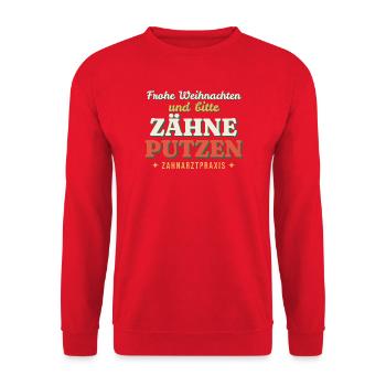 Frohe Weihnachten, Zähne putzen - Zahnarzt - Unisex Pullover - Rot - Vorne - Alina (178cm) & Michal (187cm)