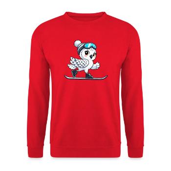 Eule auf Ski Skifahrer Wintersport Cartoon - Unisex Pullover - Rot - Vorne - Alina (178cm) & Michal (187cm)