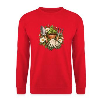 Gartenwerkzeuge mit Blumen für Hobbygärtner - Unisex Pullover - Rot - Vorne - Alina (178cm) & Michal (187cm)