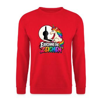 Regenbogenunicorn Zeichen Erkennen - Unisex Pullover - Rot - Vorne - Alina (178cm) & Michal (187cm)