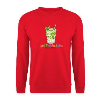 Iced Matcha Latte – Grüner Eistee mit Milch - Unisex Pullover - Rot - Vorne - Alina (178cm) & Michal (187cm)