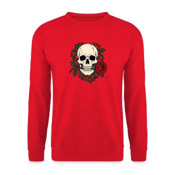 Totenkopf Rose Dornen Skull Tattoo Vektor Shirt - Unisex Pullover - Rot - Vorne - Alina (178cm) & Michal (187cm)