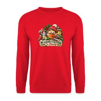 Igel im Garten – Süßes Weihnachtsmotiv für Gärtner - Unisex Pullover - Rot - Vorne - Alina (178cm) & Michal (187cm)