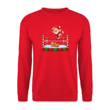 Weihnachtsmann ringt mit Lebkuchenmann – Lustiges  - Unisex Pullover - Rot - Vorne - Alina (178cm) & Michal (187cm)