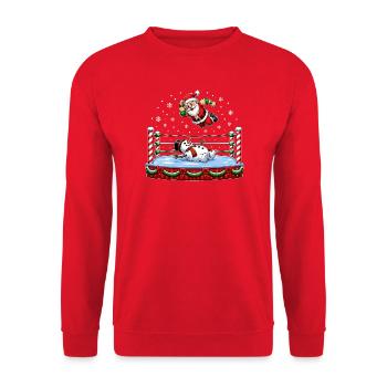 Weihnachtsmann-Wrestling mit Schneemann – Lustiges - Unisex Pullover - Rot - Vorne - Alina (178cm) & Michal (187cm)