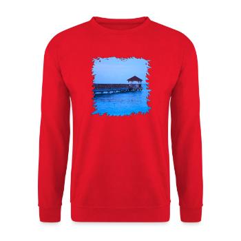 Azurblauer Pier am Meer bei Bayahibe - Unisex Pullover - Rot - Vorne - Alina (178cm) & Michal (187cm)