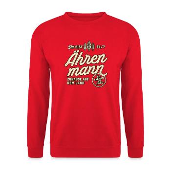 Ährenmann 24/7 – Lustiger Spruch für Landwirte - Unisex Pullover - Rot - Vorne - Alina (178cm) & Michal (187cm)