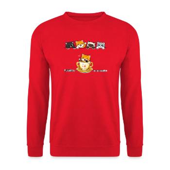 Kawaii Katzen-Teeparty - Unisex Pullover - Rot - Vorne - Alina (178cm) & Michal (187cm)