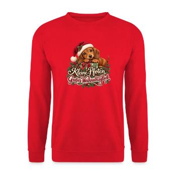 Dackel Kleine Pfoten Weihnachtsglück - Unisex Pullover - Rot - Vorne - Alina (178cm) & Michal (187cm)