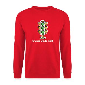 Grüner wirds nicht Ampel Spruch Lustig - Unisex Pullover - Rot - Vorne - Alina (178cm) & Michal (187cm)