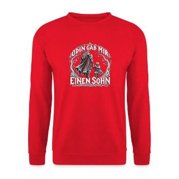 Odin gab mir einen Sohn | Noventra - Unisex Pullover - Rot - Vorne - Alina (178cm) & Michal (187cm)