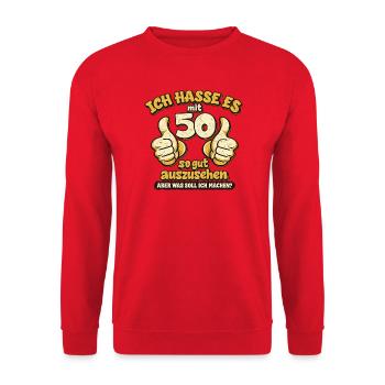 Ich hasse es, mit 50 so gut auszusehen – Vintage - Unisex Pullover - Rot - Vorne - Alina (178cm) & Michal (187cm)