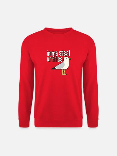 Möwe auf Pommesmission - Unisex Pullover - Rot