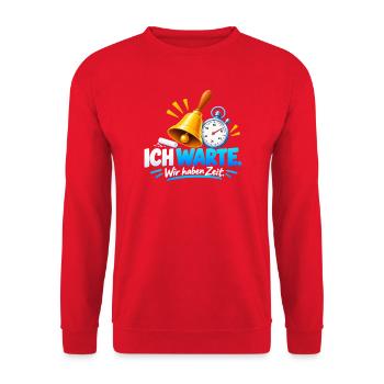 Wartezeit Glockenuhr Design - Unisex Pullover - Rot - Vorne - Alina (178cm) & Michal (187cm)