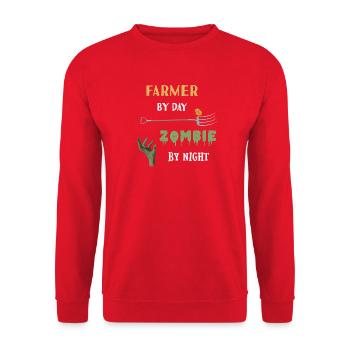 Farmer by day Zombie by night - Mistgabel Küken - Unisex Pullover - Rot - Vorne - Alina (178cm) & Michal (187cm)