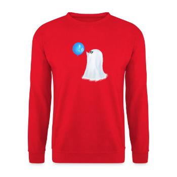 Kleiner Geist mit Luftballon - Süßes Halloween - Unisex Pullover - Rot - Vorne - Alina (178cm) & Michal (187cm)