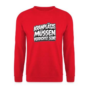 Kranplätze müssen verdichtet sein – Kultspruch - Unisex Pullover - Rot - Vorne - Alina (178cm) & Michal (187cm)