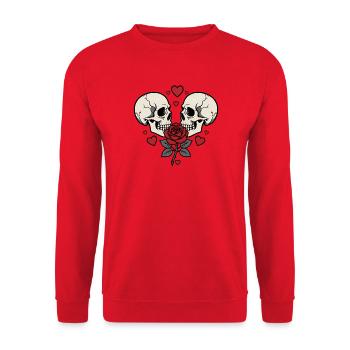 Totenköpfe Rose Herzen Liebe Gothic Skull Shirt - Unisex Pullover - Rot - Vorne - Alina (178cm) & Michal (187cm)