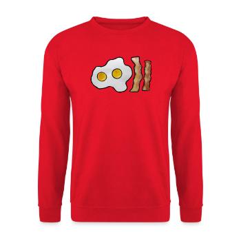 Sunny Side Egg & Bacon Strips - Unisex Pullover - Rot - Vorne - Alina (178cm) & Michal (187cm)
