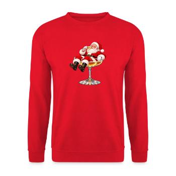 Weihnachtsmann im Sektglas  - Unisex Pullover - Rot - Vorne - Alina (178cm) & Michal (187cm)