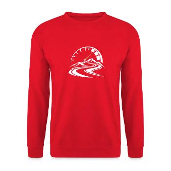 Drehzahlmesser mit Bergstraße - Unisex Pullover - Rot - Vorne - Alina (178cm) & Michal (187cm)