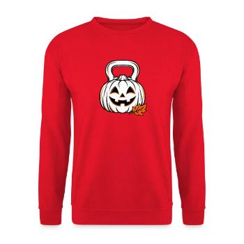 Kürbis Kettlebell Halloween Fitness - Unisex Pullover - Rot - Vorne - Alina (178cm) & Michal (187cm)