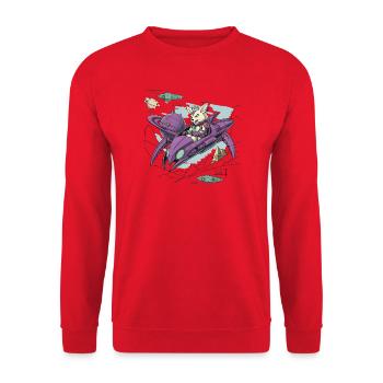 Bunny Punk: Weltraumhase im Lila Jet - Unisex Pullover - Rot - Vorne - Alina (178cm) & Michal (187cm)
