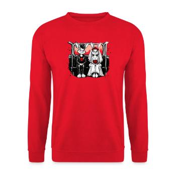 Bunny Punk Serie: Häschen Hochzeit Gothic - Unisex Pullover - Rot - Vorne - Alina (178cm) & Michal (187cm)