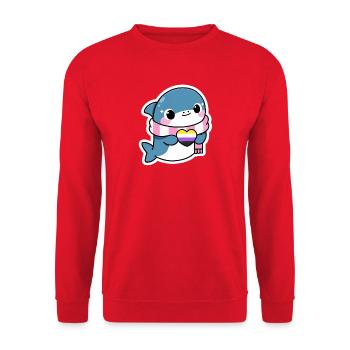 Niedlicher Hai Nonbinarypride - Unisex Pullover - Rot - Vorne - Alina (178cm) & Michal (187cm)