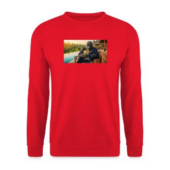 Gorilla genießt seinen tropischen Fruchtcocktail - Unisex Pullover - Rot - Vorne - Alina (178cm) & Michal (187cm)